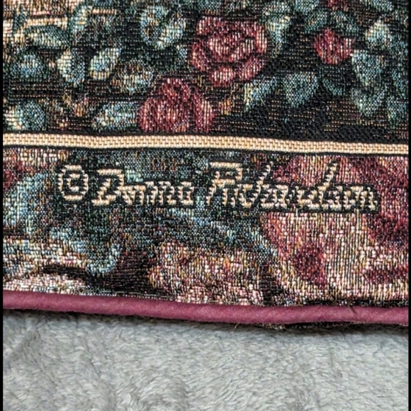 Tapestry pillow by Donna Richardson with burgundy trim - Picture 3 of 8